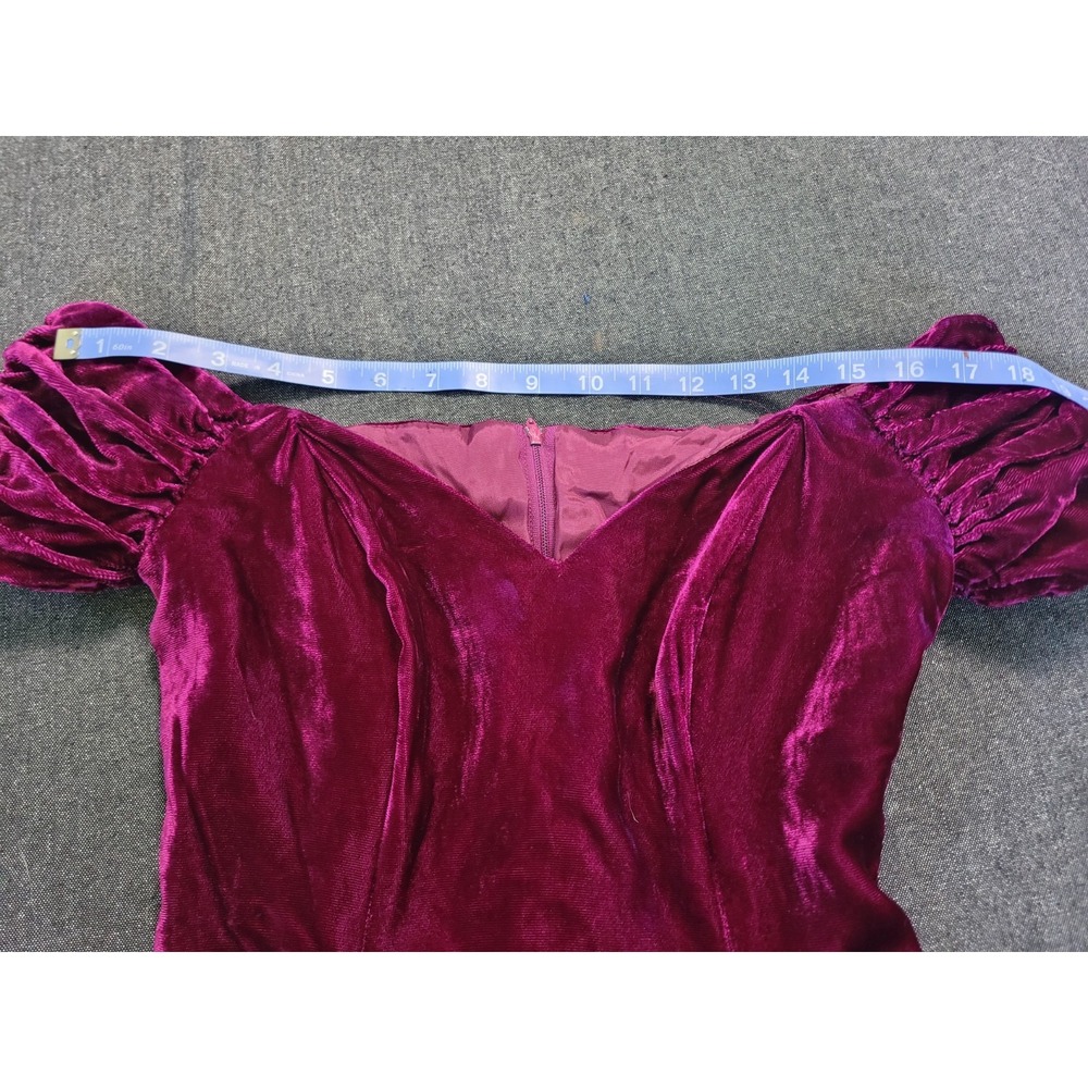 Vintage 80s Off The Shoulder Fit Flare Mini Dress Magenta Size XS Poofy Party - Picture 9 of 15